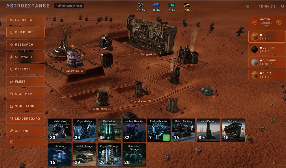 A colony on the surface of its planet: mines, storage, the shipyard and the laboratory